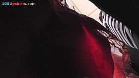 Flabby-ass babe wears g-string in candid upskirts vid