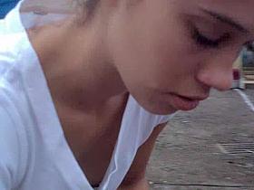 Babe with long tender neck is spied on the camera