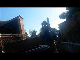 Voyeur Smoking tiny tits at theme park