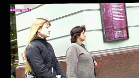 Beautiful blonde chick in street candid video