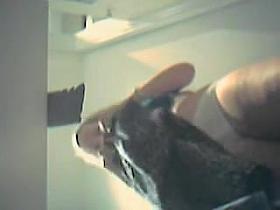 Babe in change room in jeans, skirt and only panty