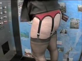 Mature woman seems to have forgot to put on the skirt