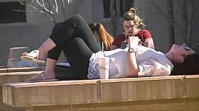 Sexy redhead foot tease on campus