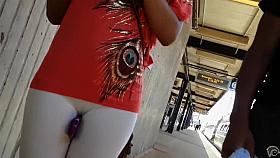 Sexy cameltoe on a chick at the train station