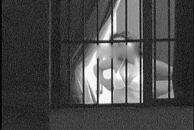 Fem is hiding tits under bra on window voyeur video