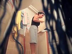 My large-breasted aunt in the bathroom