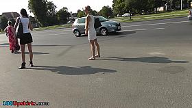 Darksome and white strap on bus upskirt vid