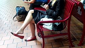 Candid Glamourous Blonde Legs Feet Shoeplay Dangling