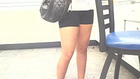 teen in spandex shorts at walgreens frontal bulge