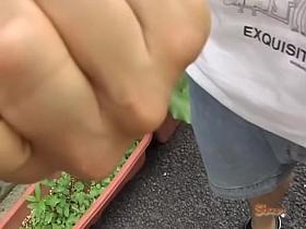 Asian babe has her hair pulled out during street sharking.