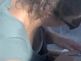 Excited with a new book amateur sexy white bra downblouse