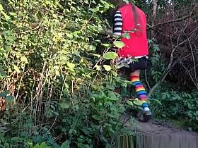 Chick bends over and exposes dark pussy