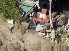 Skinny couple hard fuck at beach