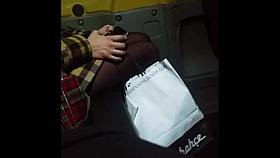 Black pantyhose girl in bus