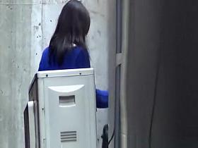 Two asian women with small bush caught peeing