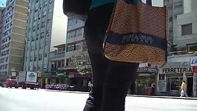 Sexy blonde businesswoman with BIG ass in tight trousers