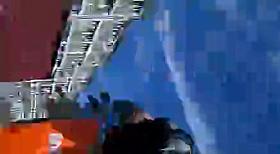 Cool blonde in denim mini skirt