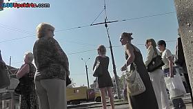 Upskirt straps filmed outdoors