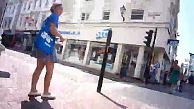 Artie Upskirt on windy day without knickers panties