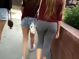 Long hair teens in jeans shorts and leggings