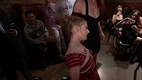 Slave fingered and fucked in crowded bar