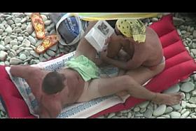 Voyeur on public beach. Cook Jerking and Blow Job with Ejaculation