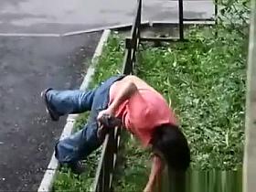 Totally drunk elderly woman