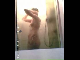 Cute brunette teen hidden shower cam