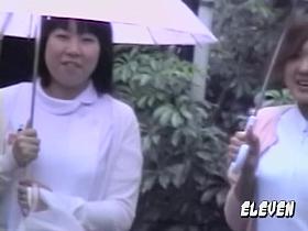 Two sexy nurses having sharking experience during very rainy day