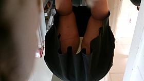 Upskirt white spotted panties