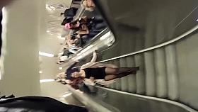 Hidden camera follows a gorgeous woman with perfect long le