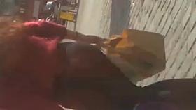 Beautiful girl in tights walking with her MacMeal