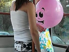 Naughty wind blow up skirt on the bus