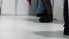 Candid Sexy Black Nylons Pantyhose Tired Feet & Legs