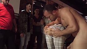 Ffm anal fuck with strap on in public