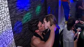 Party babe blows two strippers at party