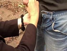 I engulf a schlong of a voyeur in the wood