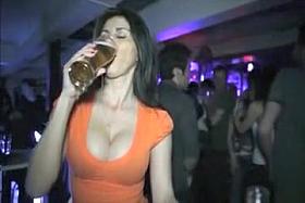 Tasty beer dripping onto her gorgeous tits