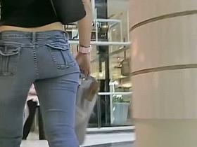 Skinny girlfriend in shopping mall with a wonderful ass and big tits