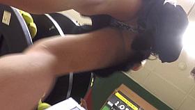 Shopping at supermarket. Upskirted