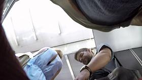 Upskirt of a blue dress girl