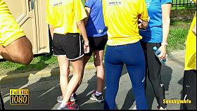 Candid video of well toned sports girls with asses in shorts