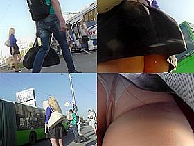 Dirty upskirt porn with a skinny blonde bombshell