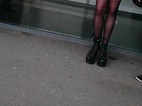 sexy redhead black pantyhose and tatoo