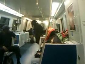 Black bag woman takes a piss on the subway