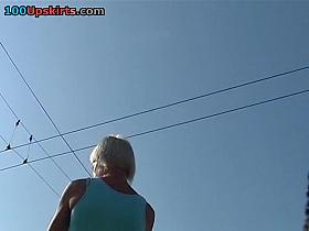 Denim mini petticoat upskirt episode