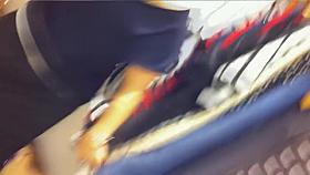 Girl sitting on hunkers downblouse in public spied