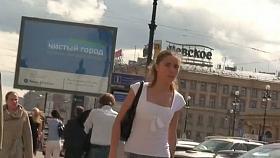 Model quality, long legged girl in the street candid scene