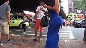 Latina beauty in tight blue dress