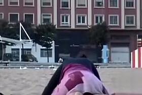 Horny drunken girl riding his pecker on the beach